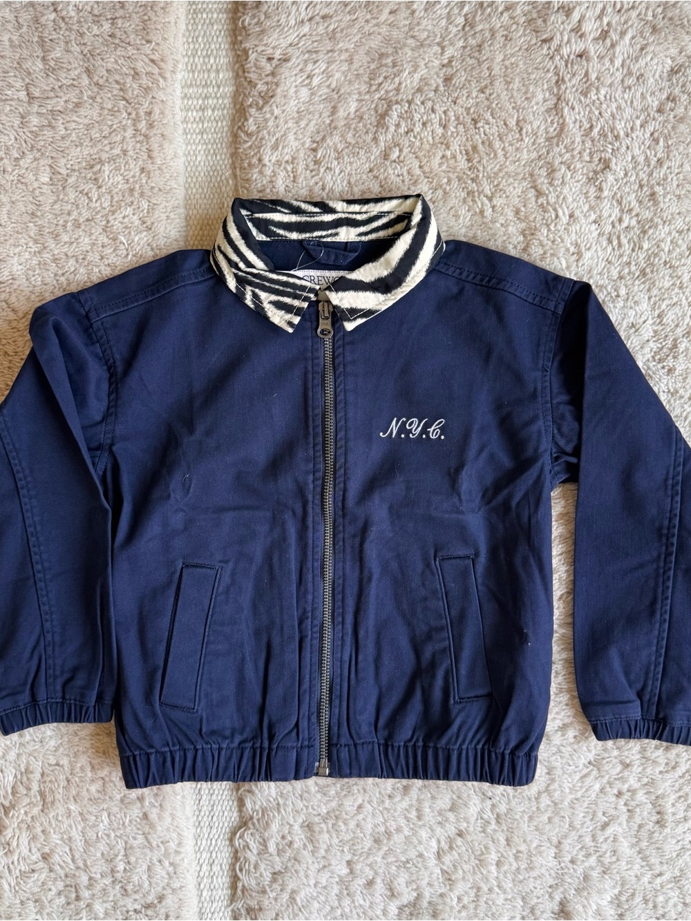 JCREW Crewcuts Navy Kids Zip Jacket with Black & White Zebra Collar